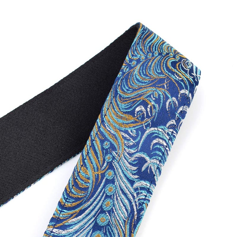 CLOUDMUSIC Guitar Strap For Acoustic Electric Embroidered Jacquard Vintage Floral Patterns(Colorful Feather In Blue) - Image 4